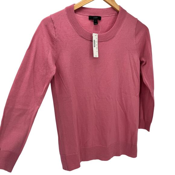 J Crew Sweater Womens XS Pink Merino Wool Knit Pullover 3/4 Sleeve Preppy NEW - Picture 5 of 9